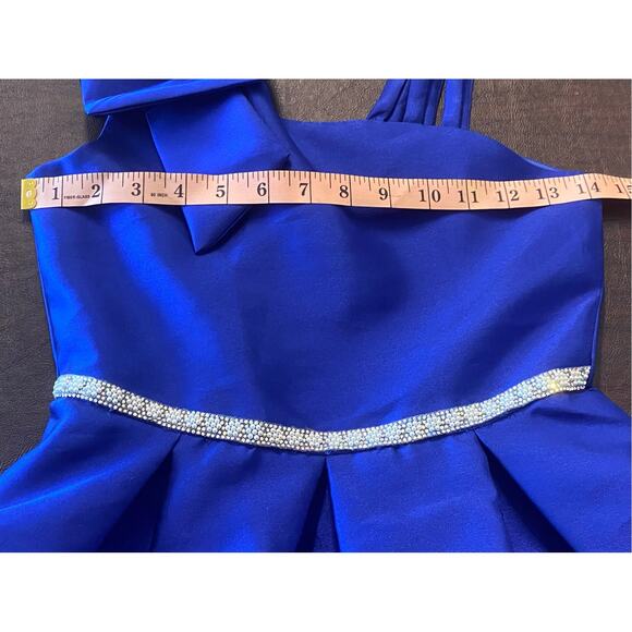 Royal Blue Holiday Formal Christmas Party Dress Girl's SZ 12 Bow Satin Sparkle - Picture 7 of 9